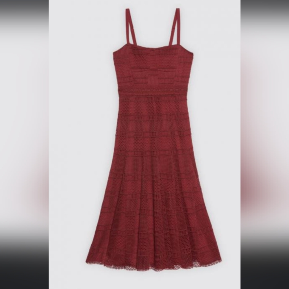 Sandro Paris Mado burgundy lace crochet midi dress size 1 US XS/S so pretty